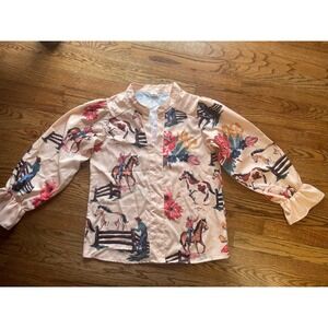 RODEO blouse Y2K Western Country Cowgirl Aztec 3/4 Sleeve Top Sz S